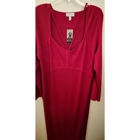 Sofia Jeans Red Knit Long Sleeve Stretchy Maxi Dress Halter Ties 2X NWT - Picture 2 of 10
